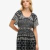 Midi-jurk met print en uitsnijdingen
