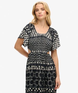 Midi-jurk met print en uitsnijdingen