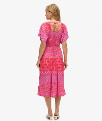 Midi-jurk met print en uitsnijdingen