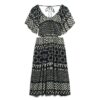 Midi-jurk met print en uitsnijdingen