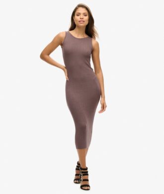 Midi-jurk van gebreide kleding met open rug