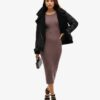 Midi-jurk van gebreide kleding met open rug