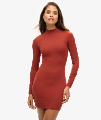 Mini-jurk met hoge hals en lange mouwen van jersey