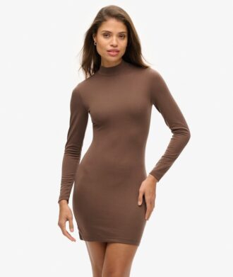 Mini-jurk met hoge hals en lange mouwen van jersey