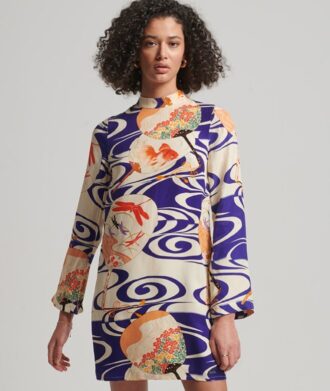 Mini-jurk met lange mouwen en print
