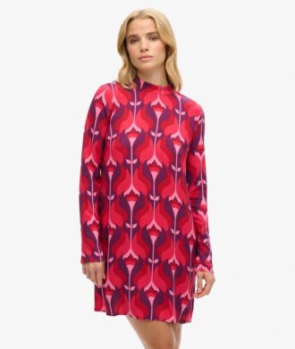 Mini-jurk met lange mouwen en print