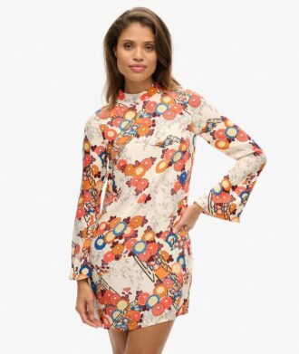 Mini-jurk met lange mouwen en print
