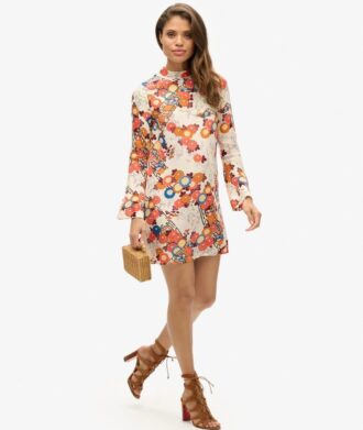 Mini-jurk met lange mouwen en print