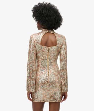 Mini-jurk met lange mouwen en print met pailletten