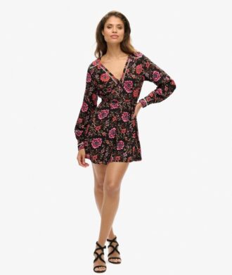 Mini-theejurk met V-hals en print