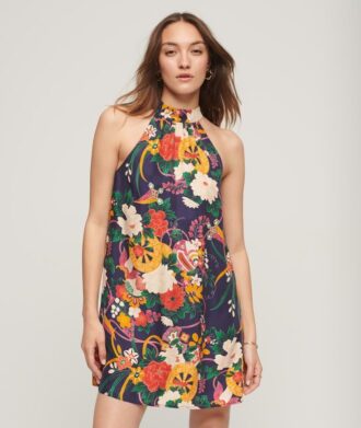 Mouwloze mini-jurk met hoge hals