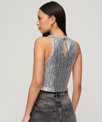 Mouwloze racerbacktop met pailletten
