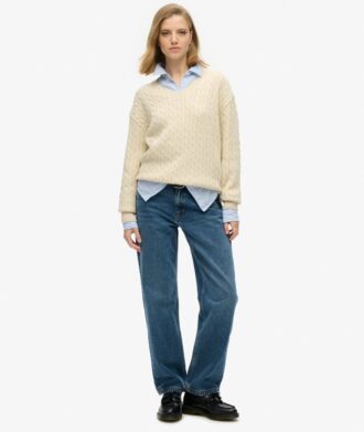 Oversized V-hals kabeltrui van gebreide kleding