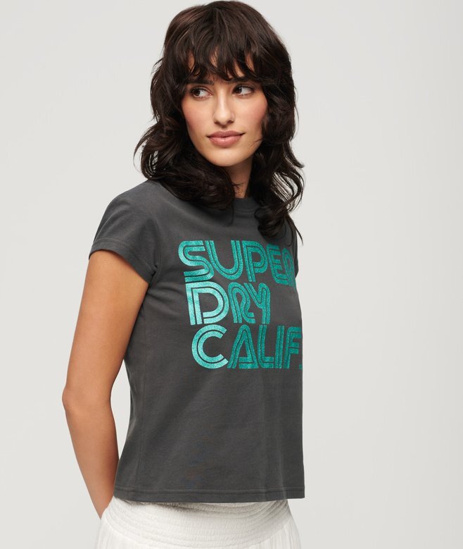Retro T-shirt met glitterlogo Retro T-shirt met glitterlogo