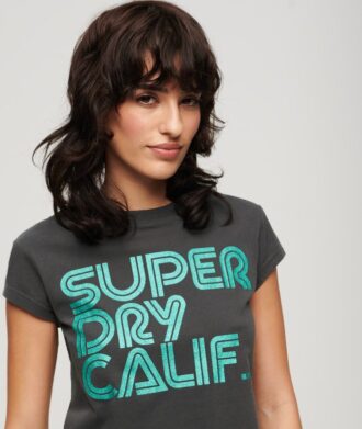 Retro T-shirt met glitterlogo