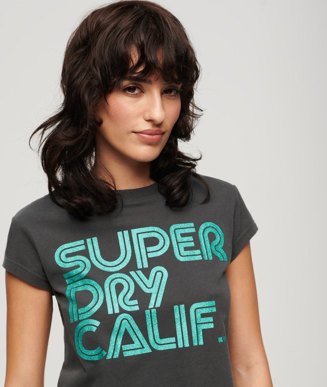 Retro T-shirt met glitterlogo Retro T-shirt met glitterlogo