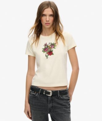 Small Tattoo Rhinestone getailleerd T-shirt