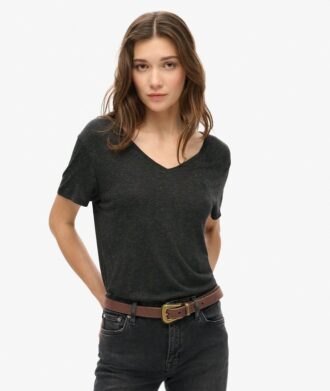 Studios Slub T-shirt met geborduurde V-hals