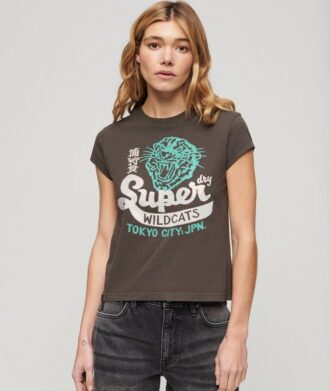 T-shirt met korte mouwen en versierde posterprint