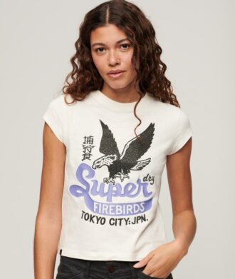 T-shirt met korte mouwen en versierde posterprint