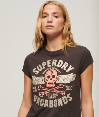T-shirt met korte mouwen en versierde posterprint