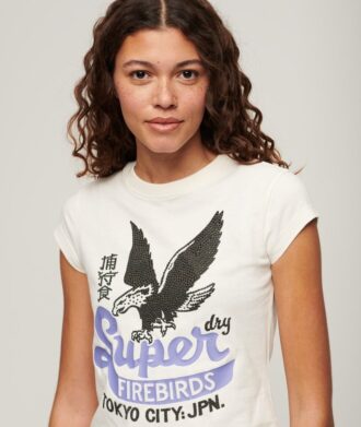 T-shirt met korte mouwen en versierde posterprint