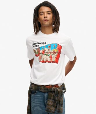 T-shirt met reispostkaart-print