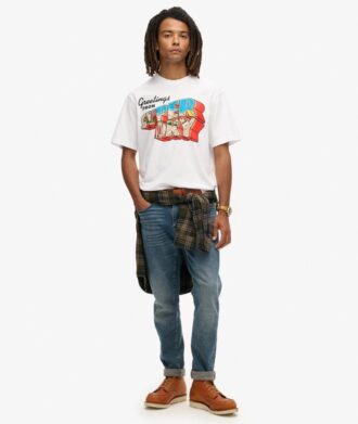 T-shirt met reispostkaart-print