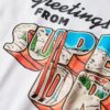 T-shirt met reispostkaart-print