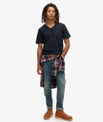 T-shirt met ruwe rand en V-hals