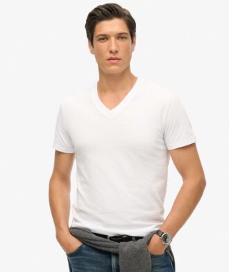 T-shirt met V-hals en geborduurd logo van Organic Cotton
