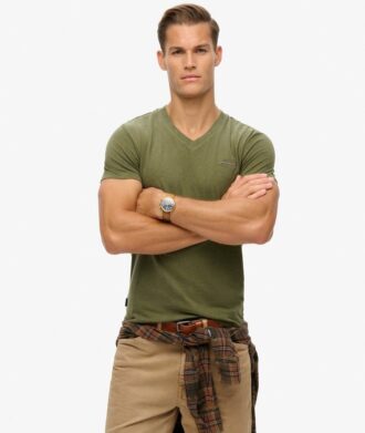T-shirt met V-hals en Organic Cotton Essential-logo