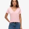 T-shirt met V-hals en slub-borduursel