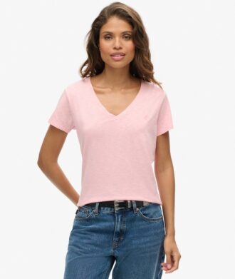 T-shirt met V-hals en slub-borduursel