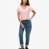 T-shirt met V-hals en slub-borduursel
