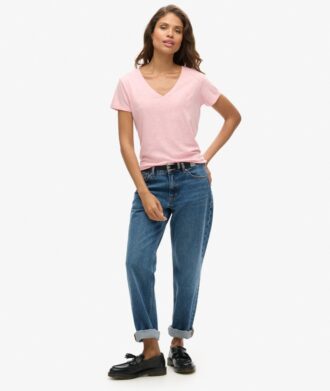 T-shirt met V-hals en slub-borduursel