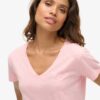 T-shirt met V-hals en slub-borduursel