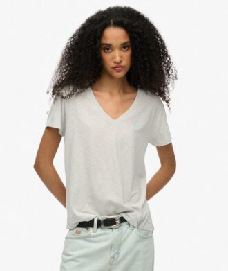 T-shirt met V-hals en slubborduursel