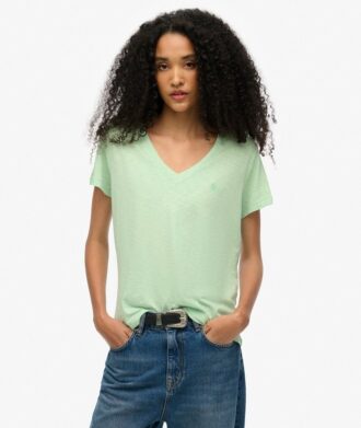 T-shirt met V-hals en slubborduursel