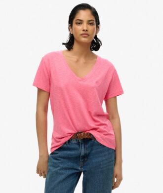 T-shirt met V-hals en slubborduursel