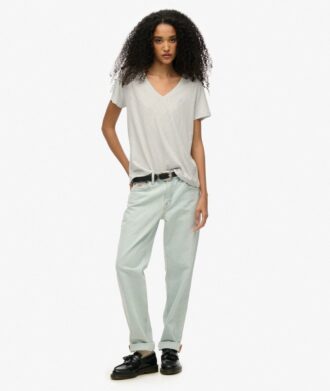 T-shirt met V-hals en slubborduursel