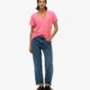 T-shirt met V-hals en slubborduursel