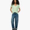 T-shirt met V-hals en slubborduursel
