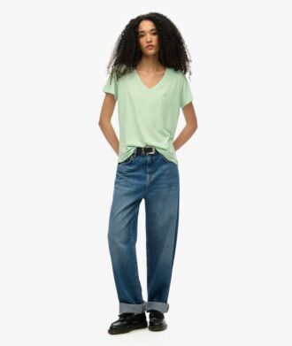 T-shirt met V-hals en slubborduursel