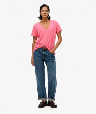T-shirt met V-hals en slubborduursel