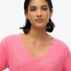T-shirt met V-hals en slubborduursel