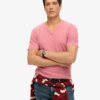 T-shirt met V-hals, slub en korte mouwen