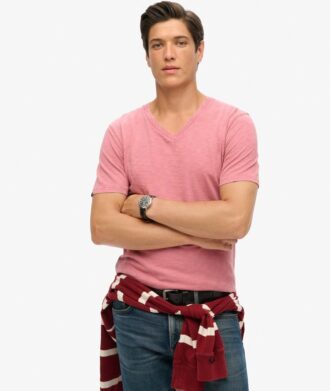 T-shirt met V-hals, slub en korte mouwen