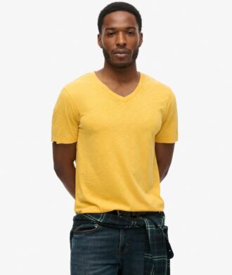 T-shirt met V-hals, slub en korte mouwen