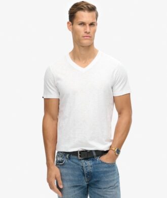 T-shirt met V-hals, slub en korte mouwen